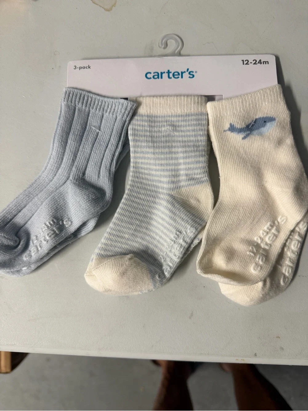 Carter's Baby Boys 3-Pack Blue & Cream Socks - 12-24M nwt